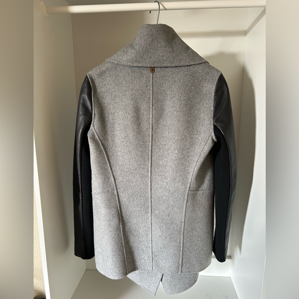 Mackage Gray Wool Cashmere blend and Black Leather Women's Coat - Picture 3 of 10